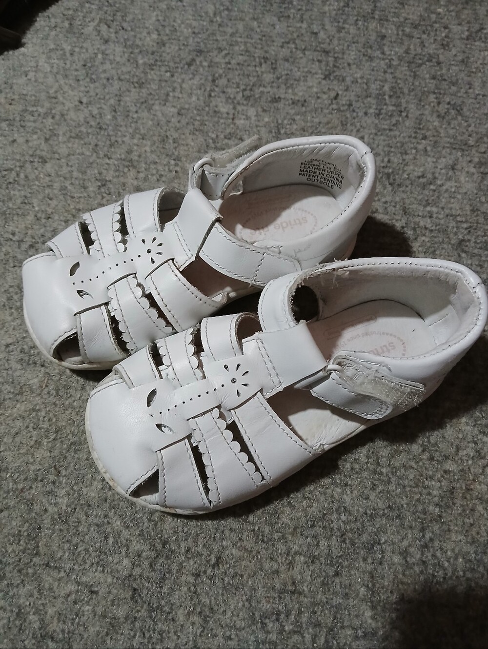 Stride Rite Summer Sandals Kids 7m Toddler Leather White Hook And Loop Strap